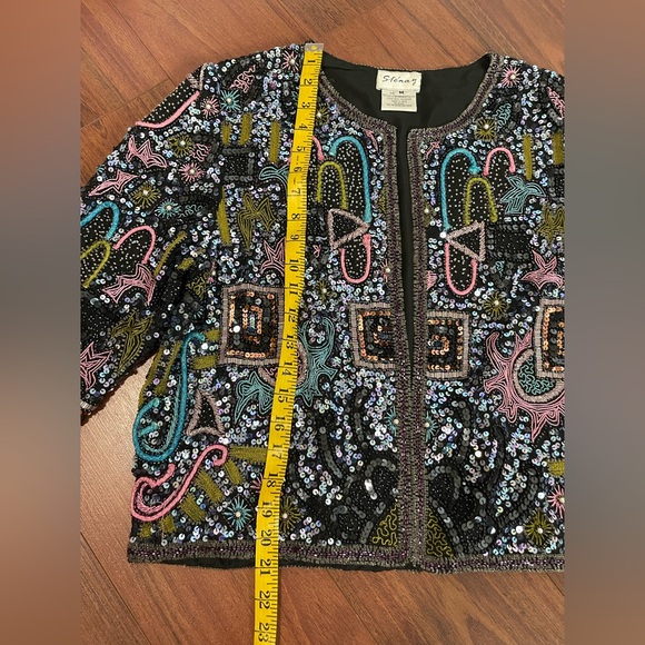 Amazing Vintage 80’s Sténay Multicolored Geometric Beaded Evening coat jacket M - Picture 12 of 16